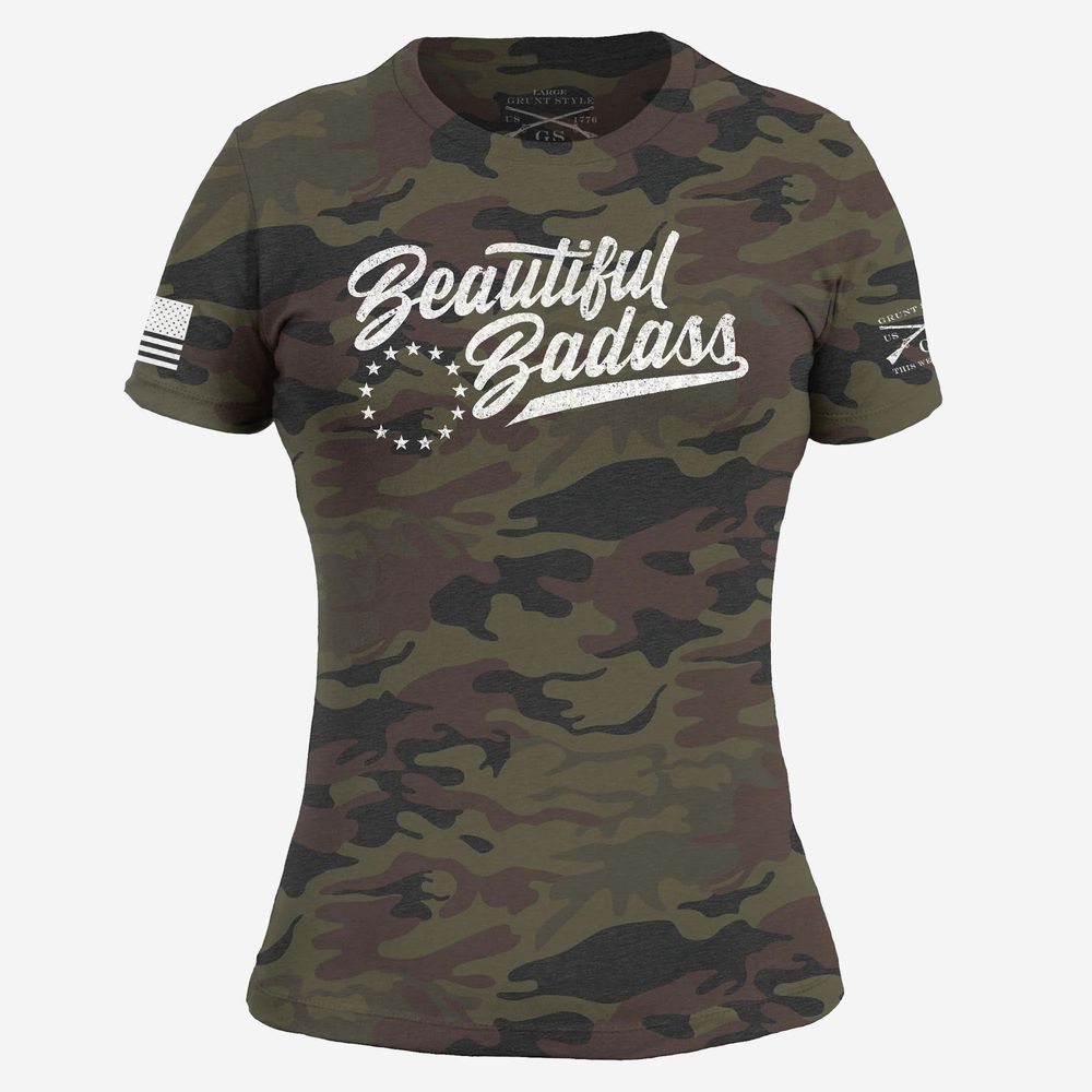 Grunt Style женская футболка Beautiful Badass (Woodland Camo), S
